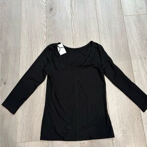 H&M Black Ribbed Scoop-Neck Long Sleeve Top